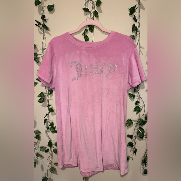 Juicy Couture Dresses & Skirts - Juicy Couture Pink Velour Rhinestone Logo Tee(P2P 23 inches , length 30 inches)